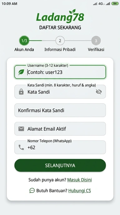 Tampilan halaman daftar ladang78